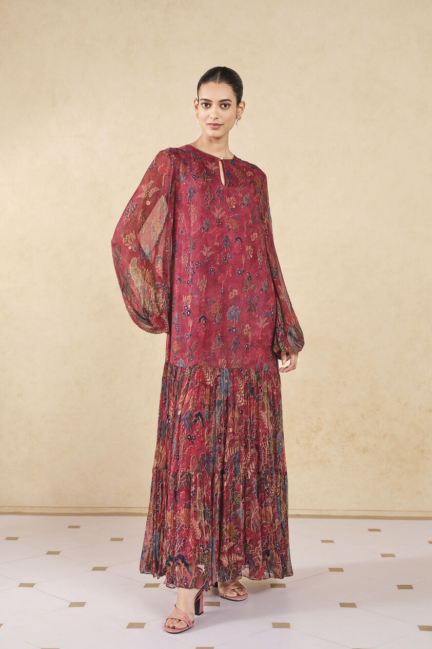Rehma Printed Kaftan - Wine, Wine, image 1